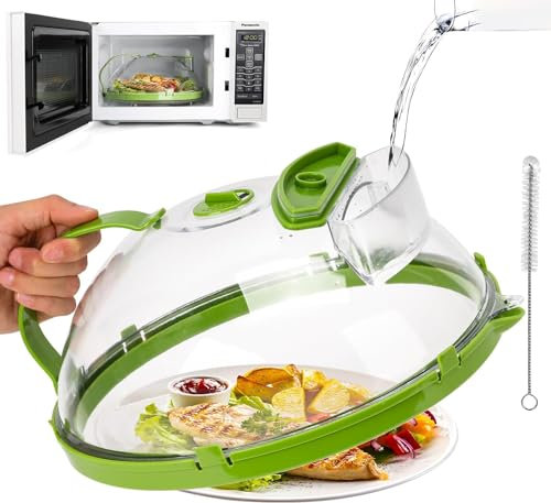 Angerico Microwave Plate Cover 25cm (10 inches), Food Cover for Microwave Oven with Steam Vents and Water Storage Box, Transparent, Plastic, BPA Free