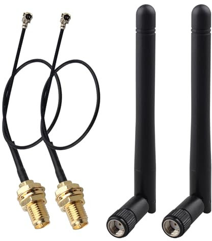 Futheda 2 Set 2.4GHz 5GHz 5.8GHz 3dBi Dual Band M.2 WiFi Antenna MIMO RP-SMA Male External Aerial＋15cm U.FL MHF1 to RP-SMA Pigtail Cable for M.2 NGFF Intel Wireless Network Card WiFi Adapter Laptop