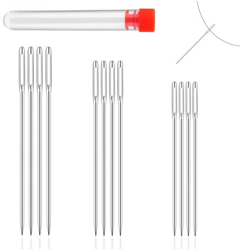 12 PCS Agujas de Ojo Grande, RISVOWO Agujas de Coser a Mano con Botella Resistente, 3 Tamaños Agujas de Tejer, Agujas de Acero para Coser Lana Tela Cuero Pellejo