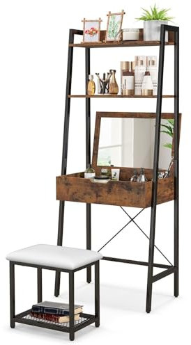 3 IN 1 Vanity Dressing Table Set Book Storage Shelf Ladder Desk Cushioned Stool Home Garden Furniture Dressing Tables