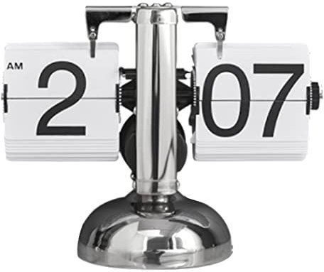 Ejoyous Tischuhr Flip Uhr Retro, Vintage Tisch Uhr mit Klappziffern Metall Uhr Mechanisch Hinstellen Standuhr Dekowecker Uhr, für Wohnzimmer Schlafzimmer Büro Lautlos Ohne Ticken (White)
