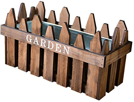 POPETPOP Holzkisten Blumentopf Rechteckig Hohler Topf Für Blumendekoration Mini-Zaun Fenstergarten Garten Terrasse Hellbraun | Kleiner Zaun als Dekoration, Handgefertigt, Leicht zu Reinigen für Fenster und Terrasse