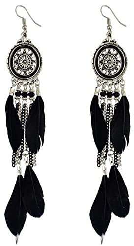 Generic PULABO Frauen Vintage Boho Lange Feder Quasten Baumeln Haken Ohrringe Eardrop Schmuck Schwarz langlebig