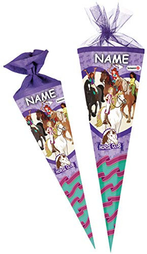 Schultüte - kompatibel mit Schleich Pferd - Horse Club - 50 cm - rund - incl. Name - Tüllabschluß - Zuckertüte - mit/ohne Kunststoff Spitze - Nestler - Mädc..