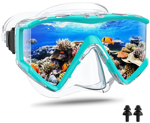 Arlierss Maschera Subacqua Adulti, Maschera Snorkeling per Uomo e Donna, Occhialini Nuoto in Vetro Temperato, Cinturino in Silicone Regolabile, Maschera Sub per Immersioni, Snorkeling, Nuoto-Verde