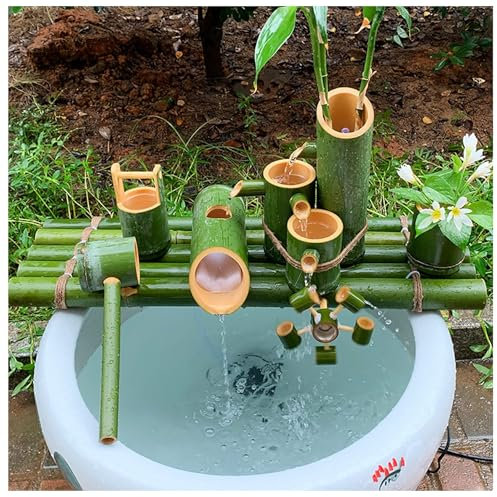 Kit De Fontaine en Bambou Fontaine De Bambou Solaire Japon Jardin Cascade Fontaine d'eau Extérieure Bec 100% Fait Main, Caractéristiques De l'eau en Bambou pour Le Jardin 35cm
