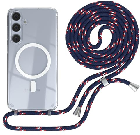 EAZY CASE - Handykette kompatibel mit Samsung Galaxy S24 Plus Kette zum Umhängen Stoßfest Handyhülle für Galaxy S24 Plus Silikon Hülle mit Band Handytasche Transparent Fallschutz in Navy Camouflage