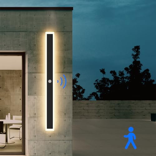Klighten LED Lange Wandleuchte Außen/Innen Wandlampe, 100CM/30W Außenwandleuchte mit Bewegungsmelder, IP65 Außenleuchte Eisen+Acryl, Außenlampe für Villa/Terasse, Warmweiß 3000K, Schwarz