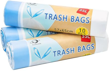 Xcdhemde 30 Stück Müllbeutel 35L - 57 x 65 cm，Mülltüten 35l mit praktischem Zugband, Reißfeste Müllsäcke, Wasserdichte Abfallsäcke für Zuhause oder Büro (Weiß)
