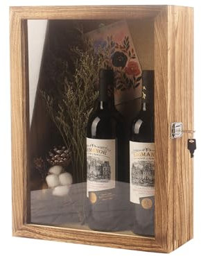 12”x17” Deep Shadow Box Frame Large Display Cases Wooden Wall-Mounted Hinged Door for Red Wine Bottles,Champagne,Big Liquor Etc (Carbonized Color)