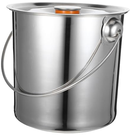 POPETPOP Handheld Stainless Steel Storage Bucket for Firewood Portable Outdoor Camping Container with Lid Extra Thick Design for Hiking and Outdoor Activities