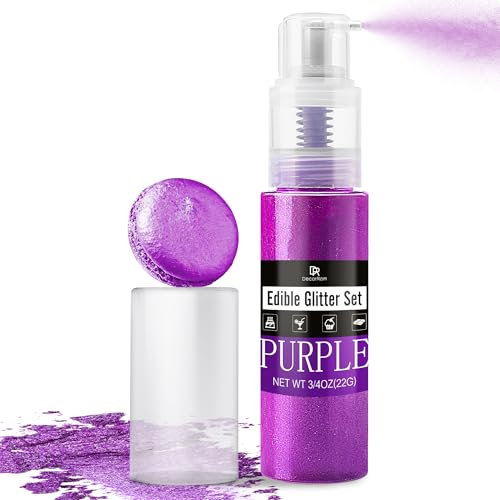 Essbarer Glitzer Spray - 22g Essbarer Glitzerstaub für Torten, Getränke & Süßigkeiten - Metallisch Lebensmittelfarbe Pulver zum Dekorieren Kuchen, Keksen - Lebensmitteleglitzer für Torten (Lila)