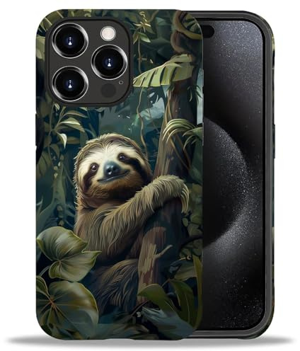 Bvkilrvc Kompatibel mit iPhone 15 Pro Hülle, Wald Faultier Muster Druck Handyhülle Lustige Flüssigsilikonhülle Stoßfest Stoßfest Schutzhülle