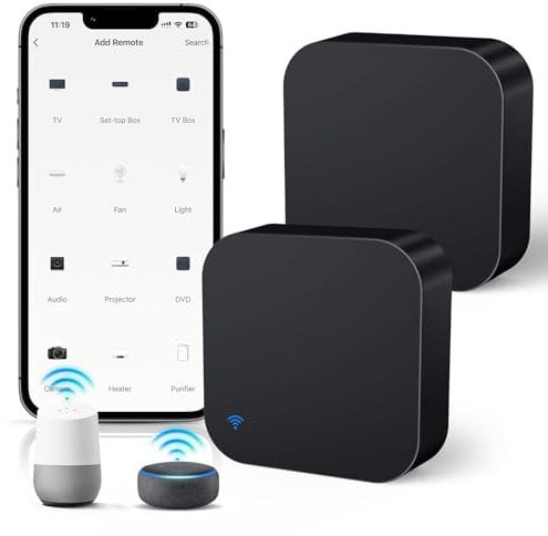 Panamalar Smart IR-Fernbedienung für IR&RF Geräte, WiFi Universal Control Hub kompatibel mit Alexa/Timer, Smart Home Automatisierung für TV/Lampe/Klimaanlage/Vorhänge/Ventilator (Black-2PCS)