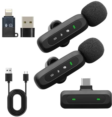 Wireless Lavalier Microphone for iPhone, Android, iPad, Clip on Lapel Lavalier Microphone Wireless Mini Bluetooth Microphone, Portable USB C Wireless Mic for Video Recording, Vlog, TikTok, YouTube