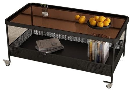 Mesa de centro de cristal con ruedas para sala de estar, sofá, diseño moderno, mesa auxiliar pequeña con ruedas, forma rectangular, fácil de mover, simple y creativa, decoración del hogar (100 cm,