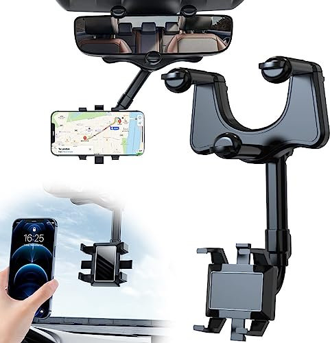CALIYO Handyhalterung Auto Spiegel, 360° Drehbare Handyhalterung Auto Rückspiegel für 3 bis 7 Zoll Handys, Rückspiegelhalterung für Navigationshandys.
