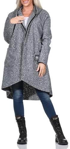 simaranda Sweatjacke Damen mit Kapuze Hoodie lange Übergangsjacke Kurzmantel uni mit Zipper Cardigan 29503 Hellgrau