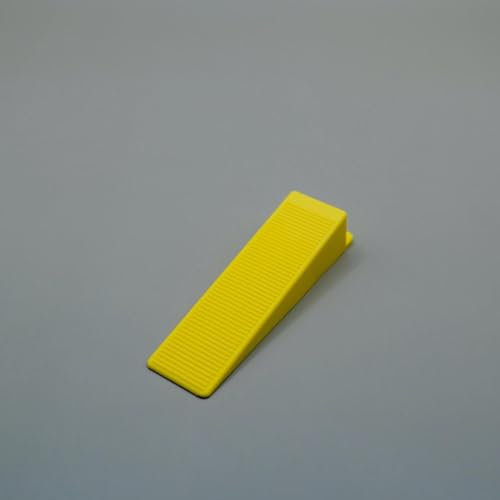 Fliesenkeile – 100 Stück aus robustem Kunststoff: Vielseitige Abstandshalter für Fliesen und Laminat, Montagekeile, Niveliersystem (Gelb)