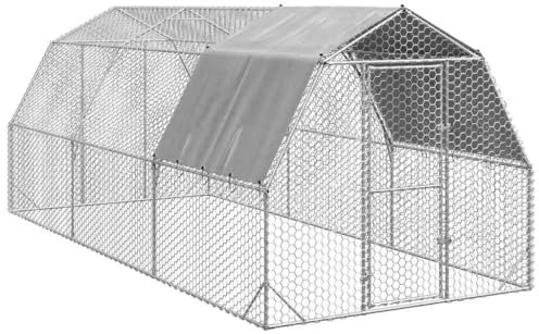 vidaXL Poulailler avec Toit 2,5x6x2,25 m Acier galvanisé, poulailler de Promenade, enclos à Poules Accessible, Cage à Poules Accessible