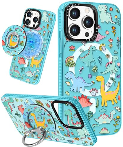 Kokaade Schutzhülle für iPhone 15 Pro, niedliches Kawaii-Dinosaurier-Design, kompatibel mit Magsafe, magnetischer Ringhalterung, Ständer, Handyhülle, TPU-Funda für iPhone 15Pro