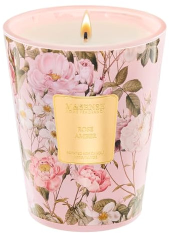 M&SENSE Duftkerze Rosa Amber | 400 g Sojawachskerze, 75 Std. Brenndauer, Orientalischer Duft, Perfekt für Spa & Besondere Anlässe, Non Toxic