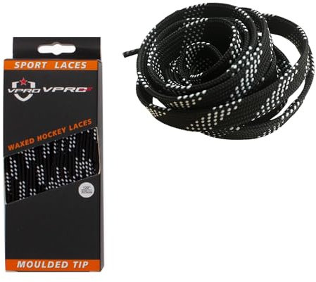 VPRO Gewachste Eishockey-Schnürsenkel in verschiedenen Farben, Eishockey-Schlittschuh-Schnürsenkel sind das perfekte Geschenk für Sportbegeisterte (Weiß Schwarz, 96“)