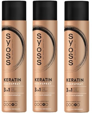 SYOSS Haarspray Keratin Haltegrad 4 (3x 400 ml), Styling Spray mit 48h Halt für extra starken Halt, Schutz & Stärke für geschmeidiges, weiches und glänzendes Haar