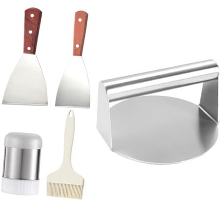 PAMINGONO 1 Set Edelstahl Fleischpresse, Picknick Grillwerkzeuge, Kochbürste, Outdoor Grillwerkzeuge, Burger Patty Maker, Burger Presse, Grill Kit Für Outdoor Grill, Barbecue Grillzubehör