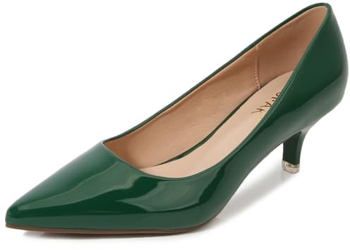 WUIWUIYU Women's Girls' Fashion Pointed Toe Kitten Heel Pump Shoes Size 4 Patent Green