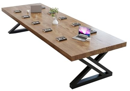 Konferenztische aus Massivem Kiefernholz, Extra Dicke Tischplatte, Metallrahmen, Großer Office Desk, für 4–8 Personen, Vintage Braun(180x80x75cm/71x32x30in)