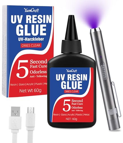 UV Resin Kit with Light, 60g UV Glue with Rechargeable light, 5 Second Fast Cure UV Glue Adhesive, Clear Repair Kit for Welding Resin, Jewelry Bonding, Plastic, Glass, Acrylic