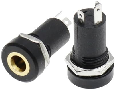 QEJBQKWU Prise Jack Audio 3,5 mm PJ392A, 3 pôles, stéréo, Noire, à souder, Montage sur Panneau, dorée, avec écrous, 10 pièces