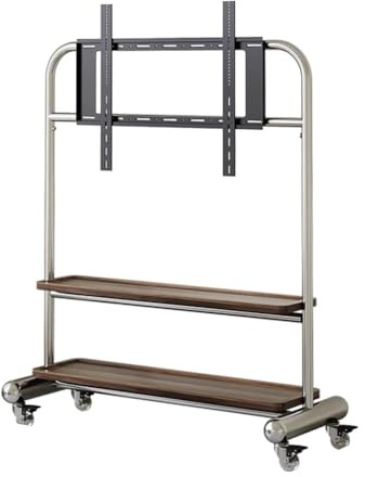 PP-Vic Chevalet d'art Roulant en Acier Inoxydable pour Écran De 32 À 75 Pouces,Support D'affichage TV De Studio Mobile avec Plateau, Rangement Mobile,Chariot TV d'angle Moderne,Silver+2 Layers