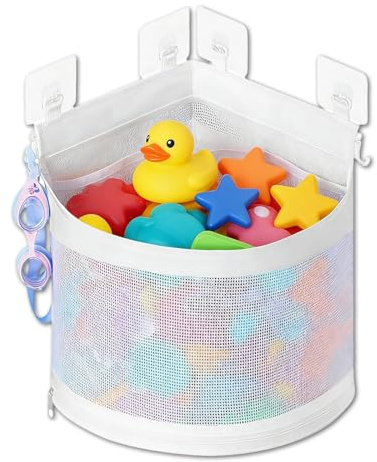 Bath Toy Net 33*33cm, Bath Toy Storage Net Toys Storages Holder with Mesh Bag Tidy and Storage Solution Holder Space Saving Wall Mounted Quick Dry Bathtub Holders for Easy Access and Sorting of Toys