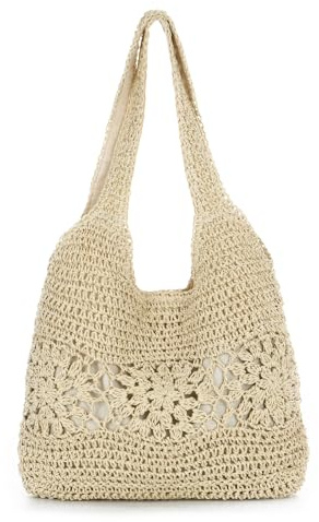 BWBIKE Sac Cabas Bohème en Paille Imitation pour Femmes, Grand Porte-Plage Tissé Sac à Épaule en Faux Raphia pour l'Été et les Voyages de Vacances