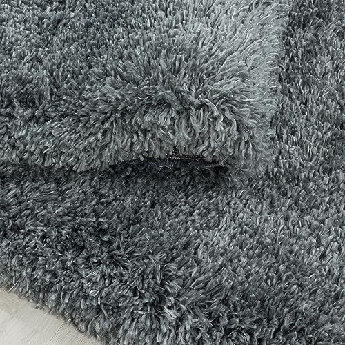 KADIMA DESIGN Hochflor Shaggy Teppich Einfarbig Edel Weich Kuschelig Angenehm Waschbar Strapazierfähig Hochwertig 50mm Flor Rund Hellgrau 200x200 cm Schlafzimmer Esszimmer | SALZACH