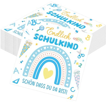 Yomover Servietten Einschulung Schulanfang, 50 Stück Servietten Einschulung Junge Mädchen Deko, Schön Dass Du Da Bist Papierservietten Schulkind Tischdeko