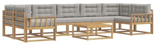 vidaXL Outdoor-Sofagarnitur mit Kissen 6 pcs Weiß und Hellgrau, Outdoor-Sofa-Set, modernes modulares Design, Akazienholz-Gartenmöbel, Flexible Patio-Lounge