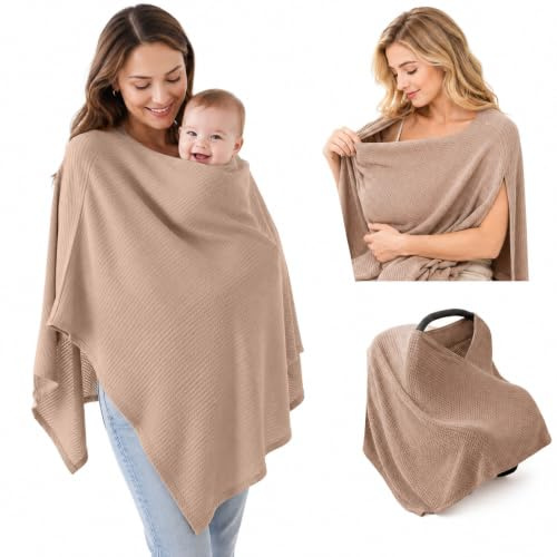SilverChry Delantal de Lactancia, Pañuelo de Lactancia Materna 360°, Cubierta para Lactancia Materna, Poncho de Lactancia Transpirable, Bufanda de Lactancia para Llevar(Albaricoque)