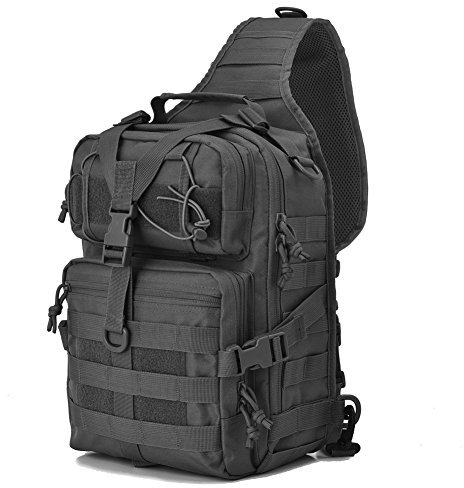 Gowara Gear USA Flag Tactical Sling Bag Pack Military Rover Shoulder Sling Backpack EDC Molle Assault Range Bags Day Pack w/Tactical USA Flag Patch (Black)