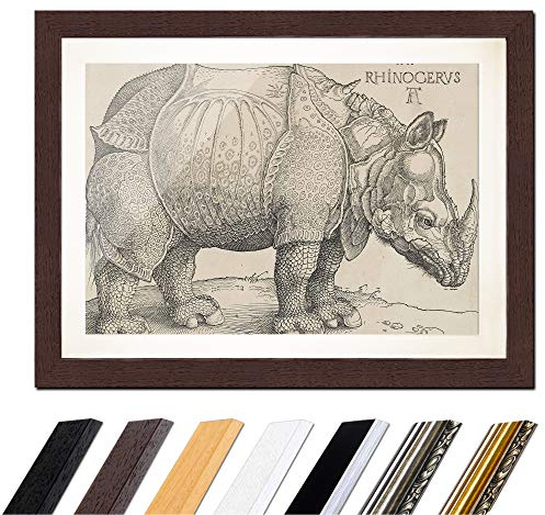 Bilderdepot24 Bild mit Rahmen - Albrecht Dürer Rhinocerus 30x20 cm ca. A4 - Gerahmter Kunstdruck inkl. Galerie Passepartout Alte Meister - Rahmen wenge