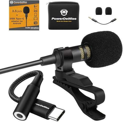 PowerDeWise Upgraded 2024 Type-C Lavalier Microphone with Adapter - Omnidirectional USB C Lav Mic for iPhone 15 Pro, Android, PC, Mac, Recorders - YouTube Interview Vlogging