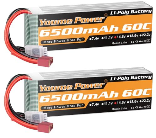 4S Lipo Battery 14.8V 6500mAh RC Lipo Batteries 60C Soft Case with Deans T Plug for Traxxas Maxx X-Maxx XRT RC Car Truck Buggy Truggy Crawler Monster Vehicle Helicopter Airplane (2Packs)
