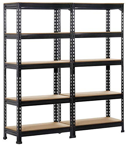 Yaheetech Scaffali/Scaffalature Garage in Metallo 150 x 30 x 140 cm Magazzino Industriale a 5 Ripiani Regolabili Carico Massimo per Ripiano 150 KG Nero