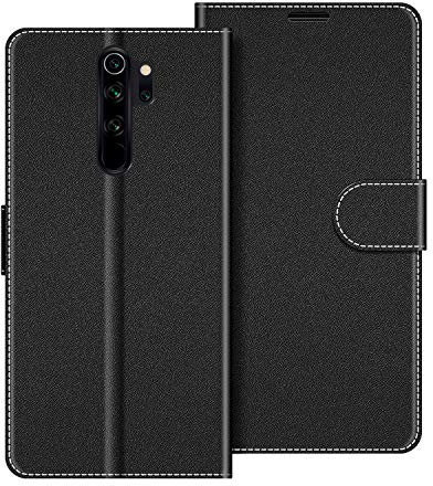 COODIO Handyhülle für Xiaomi Redmi Note 8 Pro - Leder Klapphülle Handytasche Mit Tasche, Schwarz