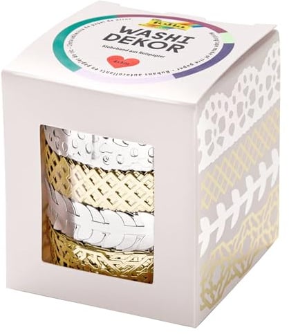 folia 29402 - Washi-Dekor HOTFOIL SILBER & GOLD, 4 Rollen | Spitzenbordüren aus Reispapier, klebt auf zahlreichen Oberflächen, rückstandlos ablösbar, zum Verzieren und Dekorieren