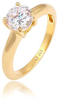 Elli Klassischer Damen-Solitärring mit Zirkonia-Kristall aus 925er Sterlingsilber, Silber, Kristall, Silber, Kristall