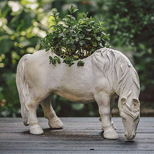 ZNKZJ Pferd Pflanzer im Freien Blumentöpfe, Kreative Garten Sukkulenten Topf, Neuheit Vintage Bonsai Skulptur Statue Figuren Flowerpot Balkon Ornament Dekor,Pony