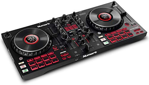 Numark Mixtrack Platinum FX + SoundSwitch Micro DMX Schnittstelle – DJ-Controller für Serato DJ mit 4-Deck Kontrolle + USB-zu-DMX-Interface mit 3 Monaten freiem SoundSwitch-Software-Zugriff